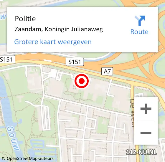 Locatie op kaart van de 112 melding: Politie Zaandam, Koningin Julianaweg op 23 maart 2018 15:56