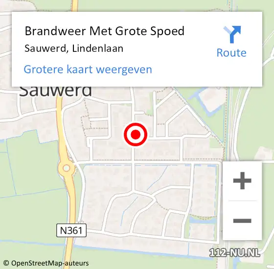 Locatie op kaart van de 112 melding: Brandweer Met Grote Spoed Naar Sauwerd, Lindenlaan op 23 maart 2018 17:32