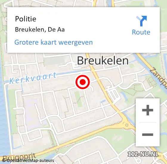 Locatie op kaart van de 112 melding: Politie Breukelen, De Aa op 23 maart 2018 17:35