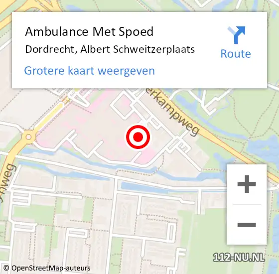 Locatie op kaart van de 112 melding: Ambulance Met Spoed Naar Dordrecht, Albert Schweitzerplaats op 23 maart 2018 18:15