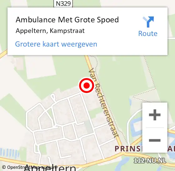 Locatie op kaart van de 112 melding: Ambulance Met Grote Spoed Naar Appeltern, Kampstraat op 23 maart 2018 20:35