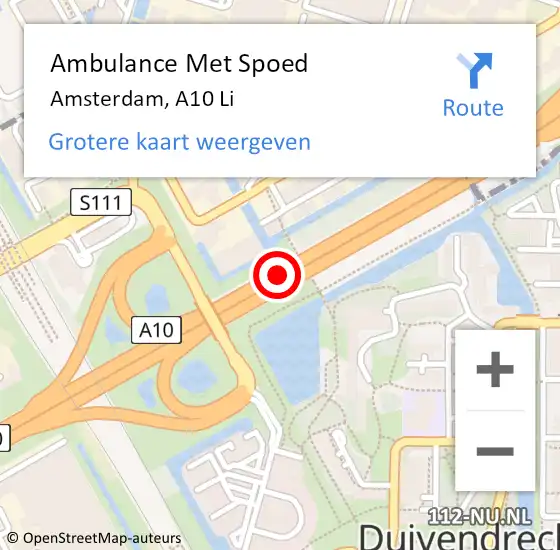 Locatie op kaart van de 112 melding: Ambulance Met Spoed Naar Amsterdam, A10 Li op 23 maart 2018 21:04