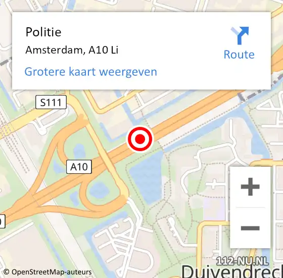 Locatie op kaart van de 112 melding: Politie Amsterdam, A10 Li op 23 maart 2018 21:06