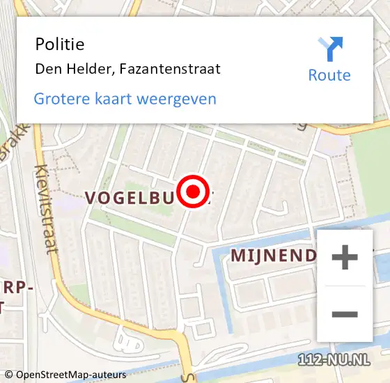Locatie op kaart van de 112 melding: Politie Den Helder, Fazantenstraat op 23 maart 2018 21:50