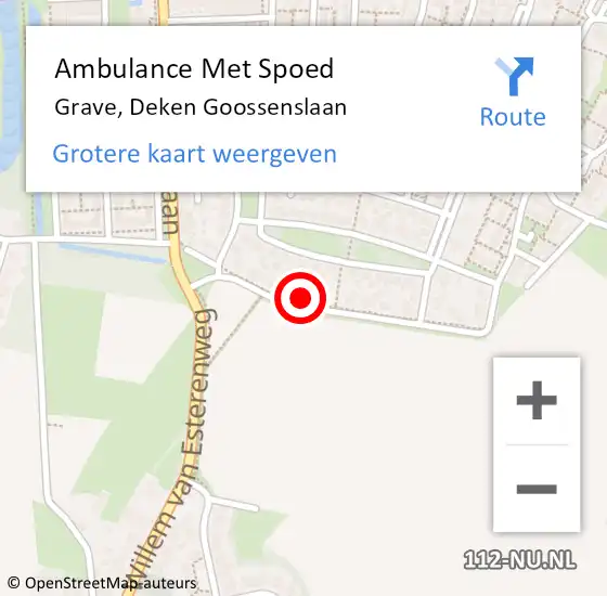 Locatie op kaart van de 112 melding: Ambulance Met Spoed Naar Grave, Deken Goossenslaan op 23 maart 2018 23:03