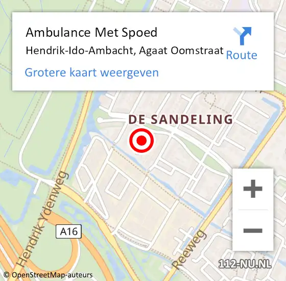 Locatie op kaart van de 112 melding: Ambulance Met Spoed Naar Hendrik-Ido-Ambacht, Agaat Oomstraat op 24 maart 2018 02:36