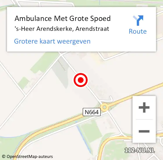Locatie op kaart van de 112 melding: Ambulance Met Grote Spoed Naar 's-Heer Arendskerke, Arendstraat op 24 maart 2018 05:13