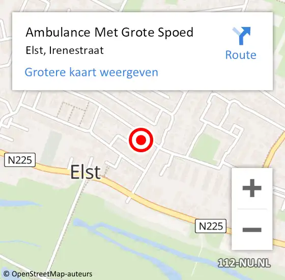 Locatie op kaart van de 112 melding: Ambulance Met Grote Spoed Naar Elst, Irenestraat op 24 maart 2018 06:42