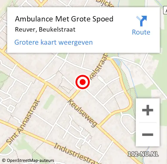 Locatie op kaart van de 112 melding: Ambulance Met Grote Spoed Naar Reuver, Beukelstraat op 24 maart 2018 10:20