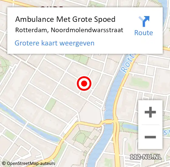 Locatie op kaart van de 112 melding: Ambulance Met Grote Spoed Naar Rotterdam, Noordmolendwarsstraat op 24 maart 2018 12:32