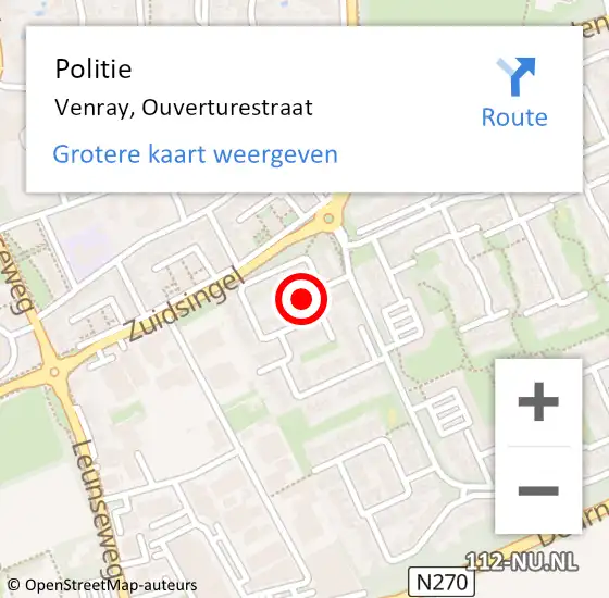 Locatie op kaart van de 112 melding: Politie Venray, Ouverturestraat op 24 maart 2018 12:43