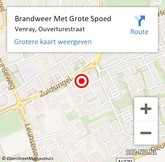 Locatie op kaart van de 112 melding: Brandweer Met Grote Spoed Naar Venray, Ouverturestraat op 24 maart 2018 12:43