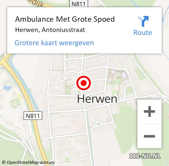 Locatie op kaart van de 112 melding: Ambulance Met Grote Spoed Naar Herwen, Antoniusstraat op 24 maart 2018 12:46