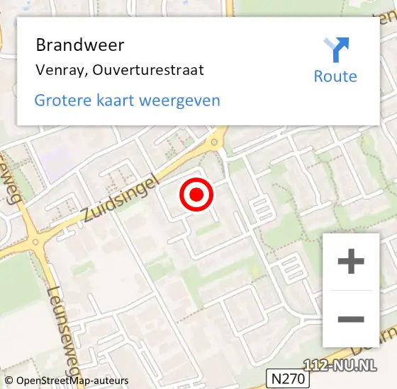 Locatie op kaart van de 112 melding: Brandweer Venray, Ouverturestraat op 24 maart 2018 14:25