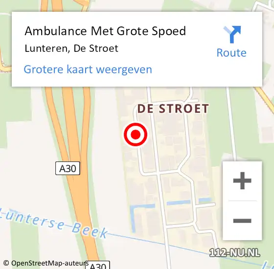 Locatie op kaart van de 112 melding: Ambulance Met Grote Spoed Naar Lunteren, De Stroet op 24 maart 2018 15:21