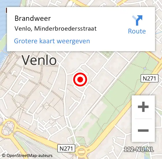 Locatie op kaart van de 112 melding: Brandweer Venlo, Minderbroedersstraat op 24 maart 2018 15:39