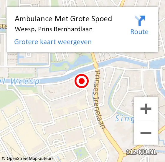 Locatie op kaart van de 112 melding: Ambulance Met Grote Spoed Naar Weesp, Prins Bernhardlaan op 20 februari 2014 08:09