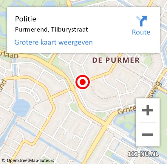 Locatie op kaart van de 112 melding: Politie Purmerend, Tilburystraat op 24 maart 2018 16:46