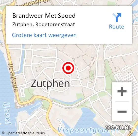 Locatie op kaart van de 112 melding: Brandweer Met Spoed Naar Zutphen, Rodetorenstraat op 24 maart 2018 17:05