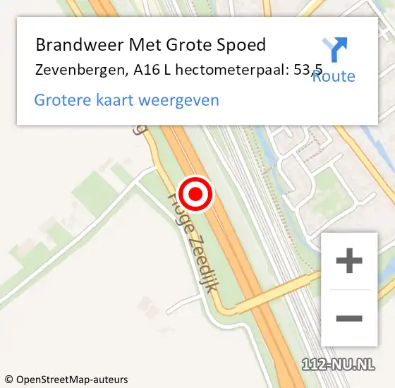 Locatie op kaart van de 112 melding: Brandweer Met Grote Spoed Naar Zevenbergen, A16 L hectometerpaal: 53,0 op 24 maart 2018 17:24