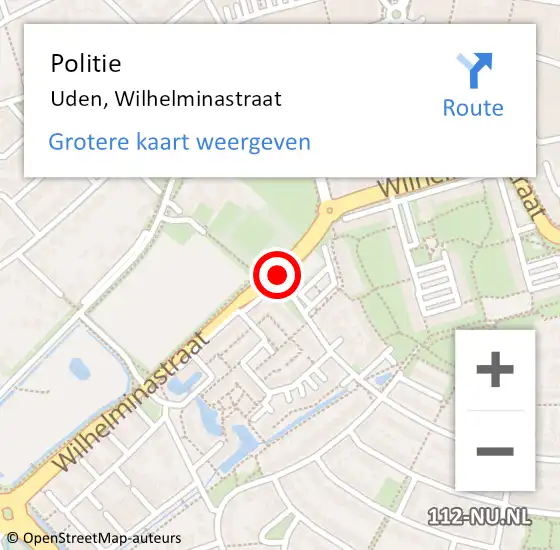 Locatie op kaart van de 112 melding: Politie Uden, Wilhelminastraat op 24 maart 2018 17:28