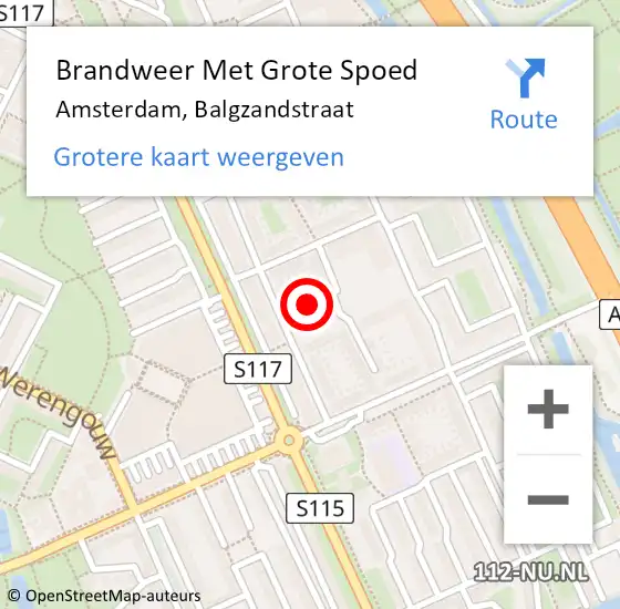 Locatie op kaart van de 112 melding: Brandweer Met Grote Spoed Naar Amsterdam, Balgzandstraat op 24 maart 2018 17:49