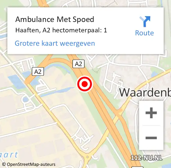 Locatie op kaart van de 112 melding: Ambulance Met Spoed Naar Haaften, A2 hectometerpaal: 1 op 24 maart 2018 18:25