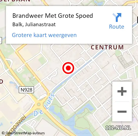 Locatie op kaart van de 112 melding: Brandweer Met Grote Spoed Naar Balk, Julianastraat op 24 maart 2018 19:26