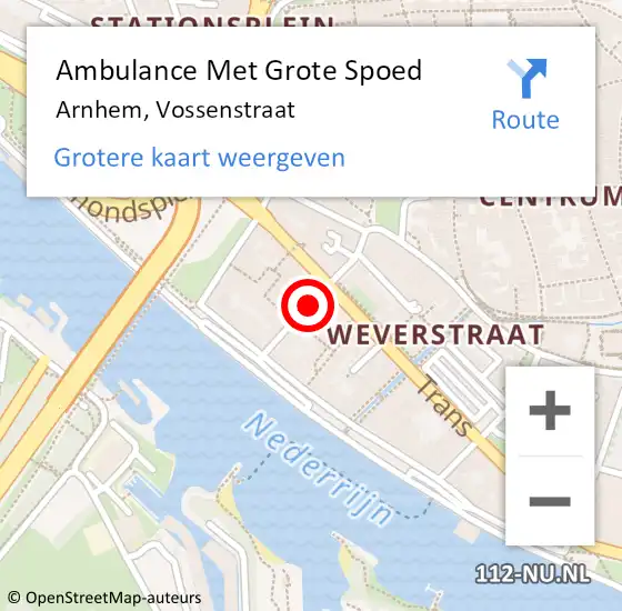 Locatie op kaart van de 112 melding: Ambulance Met Grote Spoed Naar Arnhem, Vossenstraat op 24 maart 2018 19:42