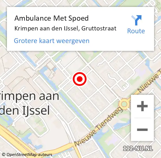 Locatie op kaart van de 112 melding: Ambulance Met Spoed Naar Krimpen aan den IJssel, Gruttostraat op 24 maart 2018 22:18