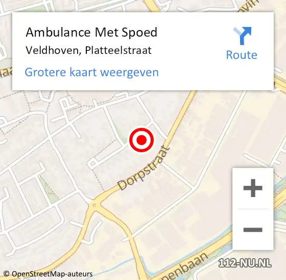 Locatie op kaart van de 112 melding: Ambulance Met Spoed Naar Veldhoven, Platteelstraat op 24 maart 2018 23:07