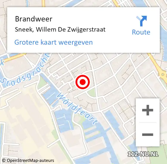 Locatie op kaart van de 112 melding: Brandweer Sneek, Willem De Zwijgerstraat op 25 maart 2018 00:02