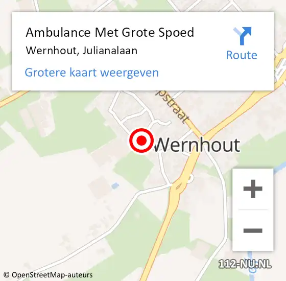 Locatie op kaart van de 112 melding: Ambulance Met Grote Spoed Naar Wernhout, Julianalaan op 25 maart 2018 03:43