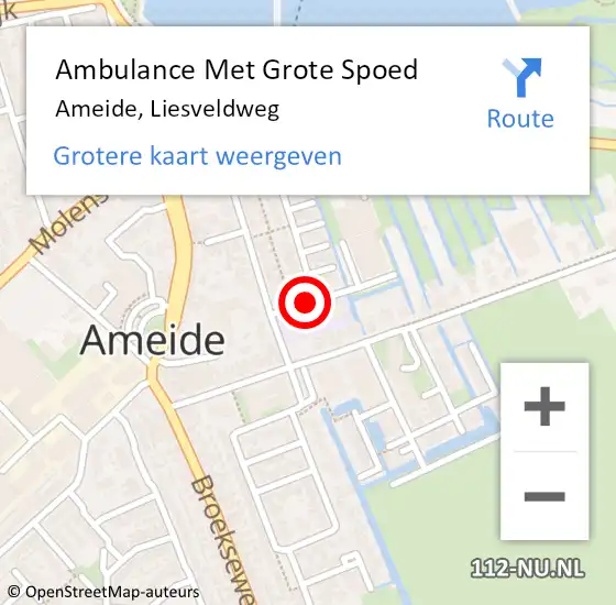 Locatie op kaart van de 112 melding: Ambulance Met Grote Spoed Naar Ameide, Liesveldweg op 25 maart 2018 03:47