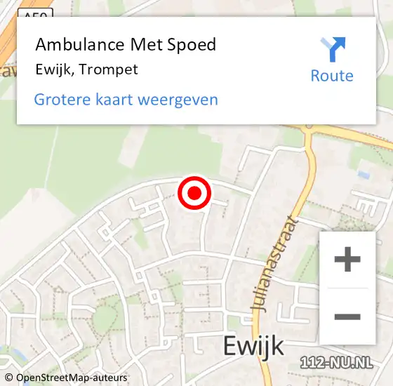 Locatie op kaart van de 112 melding: Ambulance Met Spoed Naar Ewijk, Trompet op 25 maart 2018 04:45