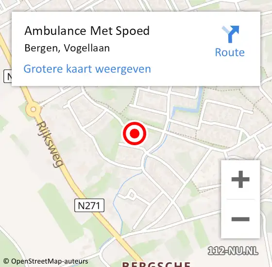 Locatie op kaart van de 112 melding: Ambulance Met Spoed Naar Bergen, Vogellaan op 25 maart 2018 08:41