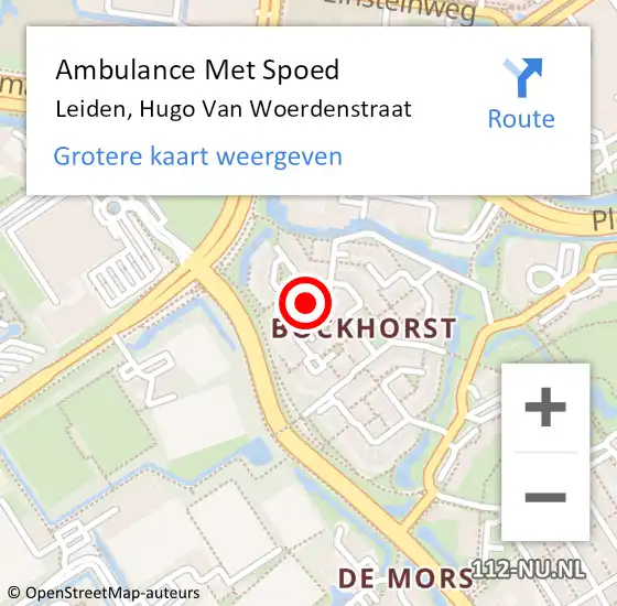 Locatie op kaart van de 112 melding: Ambulance Met Spoed Naar Leiden, Hugo Van Woerdenstraat op 25 maart 2018 08:41