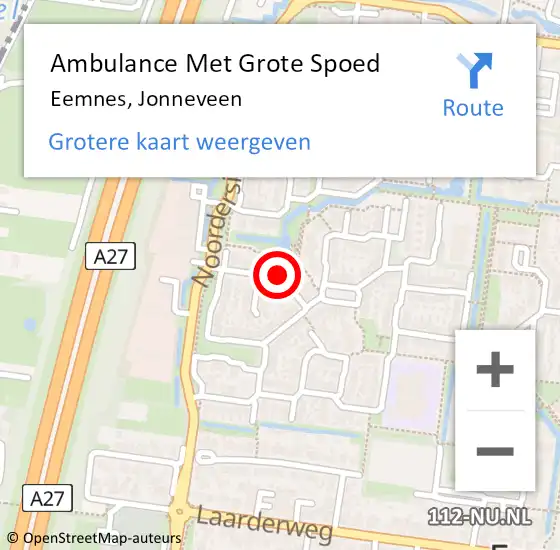 Locatie op kaart van de 112 melding: Ambulance Met Grote Spoed Naar Eemnes, Jonneveen op 25 maart 2018 09:14