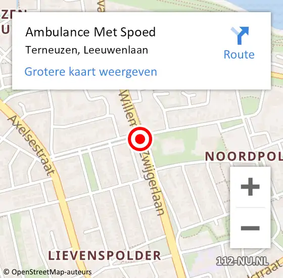 Locatie op kaart van de 112 melding: Ambulance Met Spoed Naar Terneuzen, Leeuwenlaan op 25 maart 2018 09:48