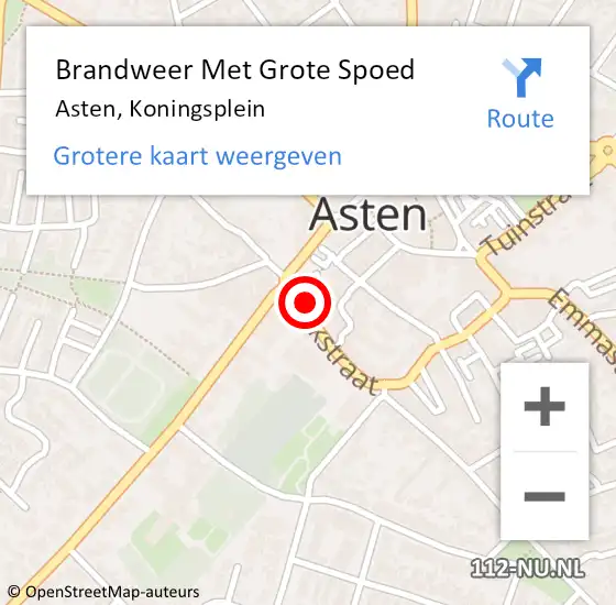 Locatie op kaart van de 112 melding: Brandweer Met Grote Spoed Naar Asten, Koningsplein op 25 maart 2018 09:56