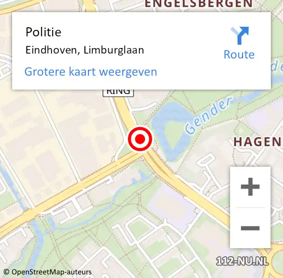 Locatie op kaart van de 112 melding: Politie Eindhoven, Limburglaan op 25 maart 2018 10:07
