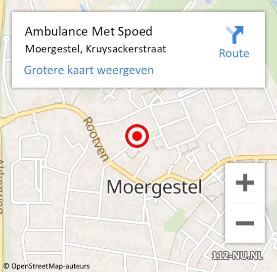 Locatie op kaart van de 112 melding: Ambulance Met Spoed Naar Moergestel, Kruysackerstraat op 25 maart 2018 11:28