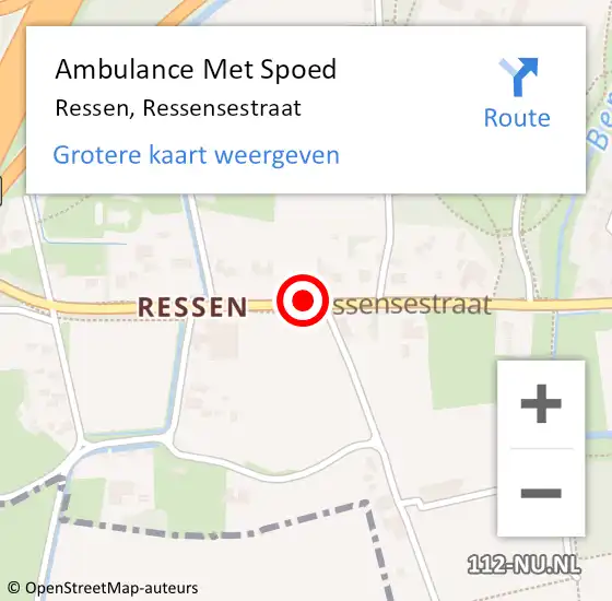 Locatie op kaart van de 112 melding: Ambulance Met Spoed Naar Ressen, Ressensestraat op 25 maart 2018 13:39