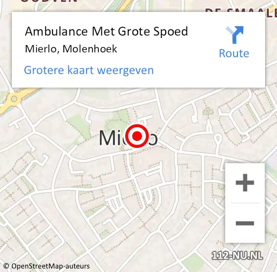 Locatie op kaart van de 112 melding: Ambulance Met Grote Spoed Naar Mierlo, Molenhoek op 25 maart 2018 14:58