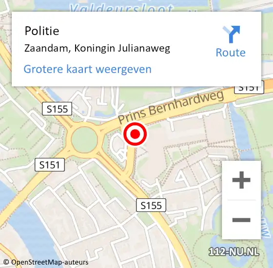 Locatie op kaart van de 112 melding: Politie Zaandam, Koningin Julianaweg op 25 maart 2018 15:59