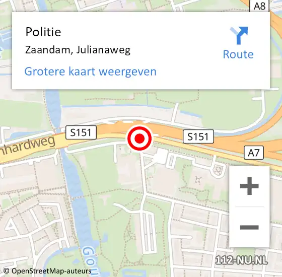 Locatie op kaart van de 112 melding: Politie Zaandam, Julianaweg op 25 maart 2018 16:21