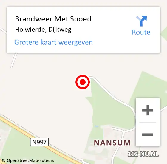 Locatie op kaart van de 112 melding: Brandweer Met Spoed Naar Holwierde, Dijkweg op 20 februari 2014 09:20