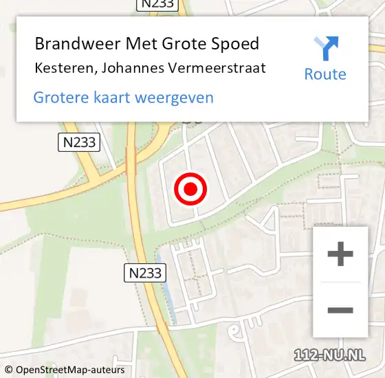 Locatie op kaart van de 112 melding: Brandweer Met Grote Spoed Naar Kesteren, Johannes Vermeerstraat op 25 maart 2018 18:04