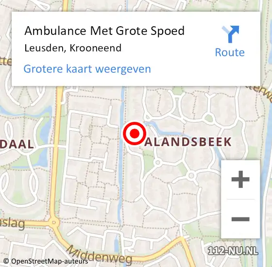 Locatie op kaart van de 112 melding: Ambulance Met Grote Spoed Naar Leusden, Krooneend op 25 maart 2018 19:17