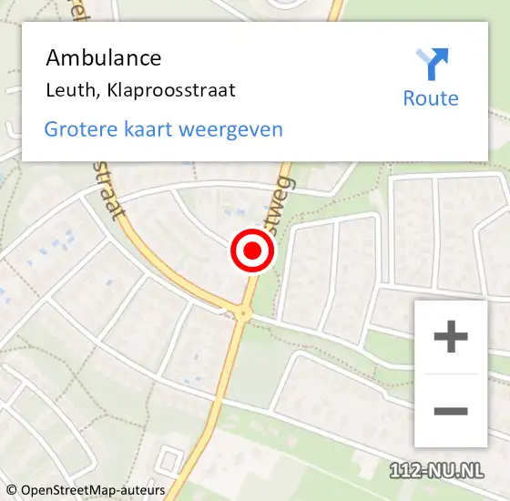 Locatie op kaart van de 112 melding: Ambulance Leuth, Klaproosstraat op 25 maart 2018 19:44